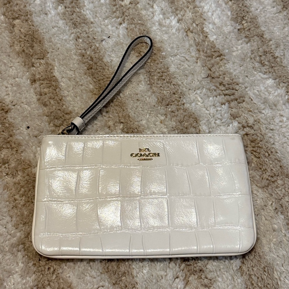 Coach Ivory Croc-Embossed Wristlet